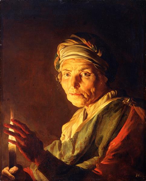 An Old Lady ca 1650 by Matthias Stomer 1600-1652  SKD Gal Nr 1253